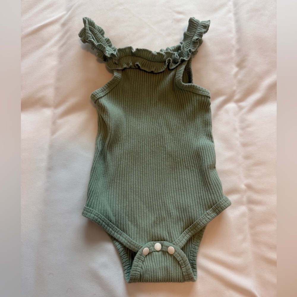 6-9 month green ruffled onesie (amazon random brand)